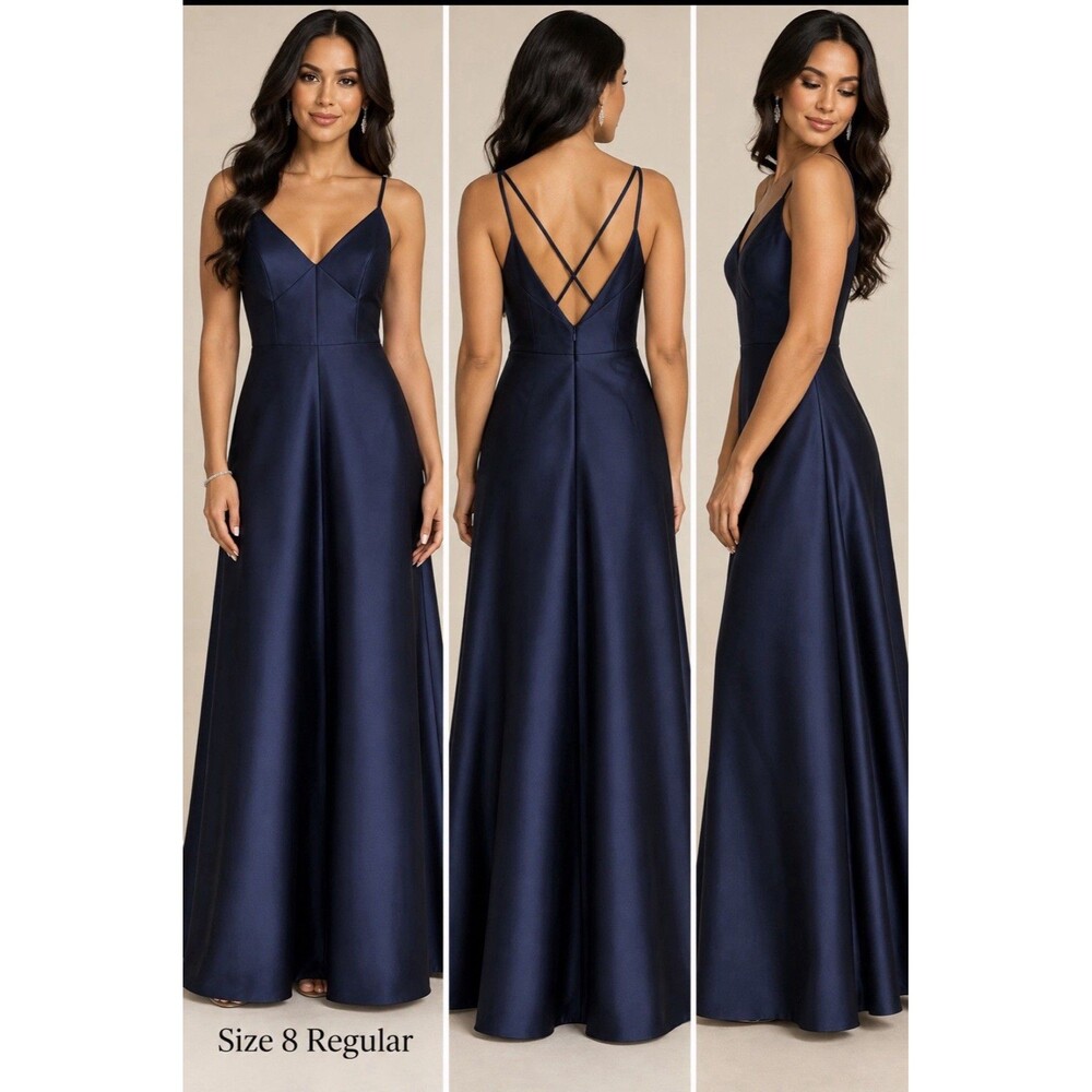 Alfred Sung Elegant Crisscross Satin Gown with Pockets Size 8R
